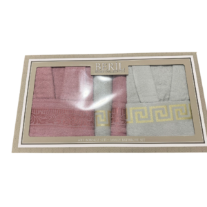 Set cadou premium 2 halate unisex și 4 prosoape din bumbac 100% mov/gri – cutie cadou elegantă